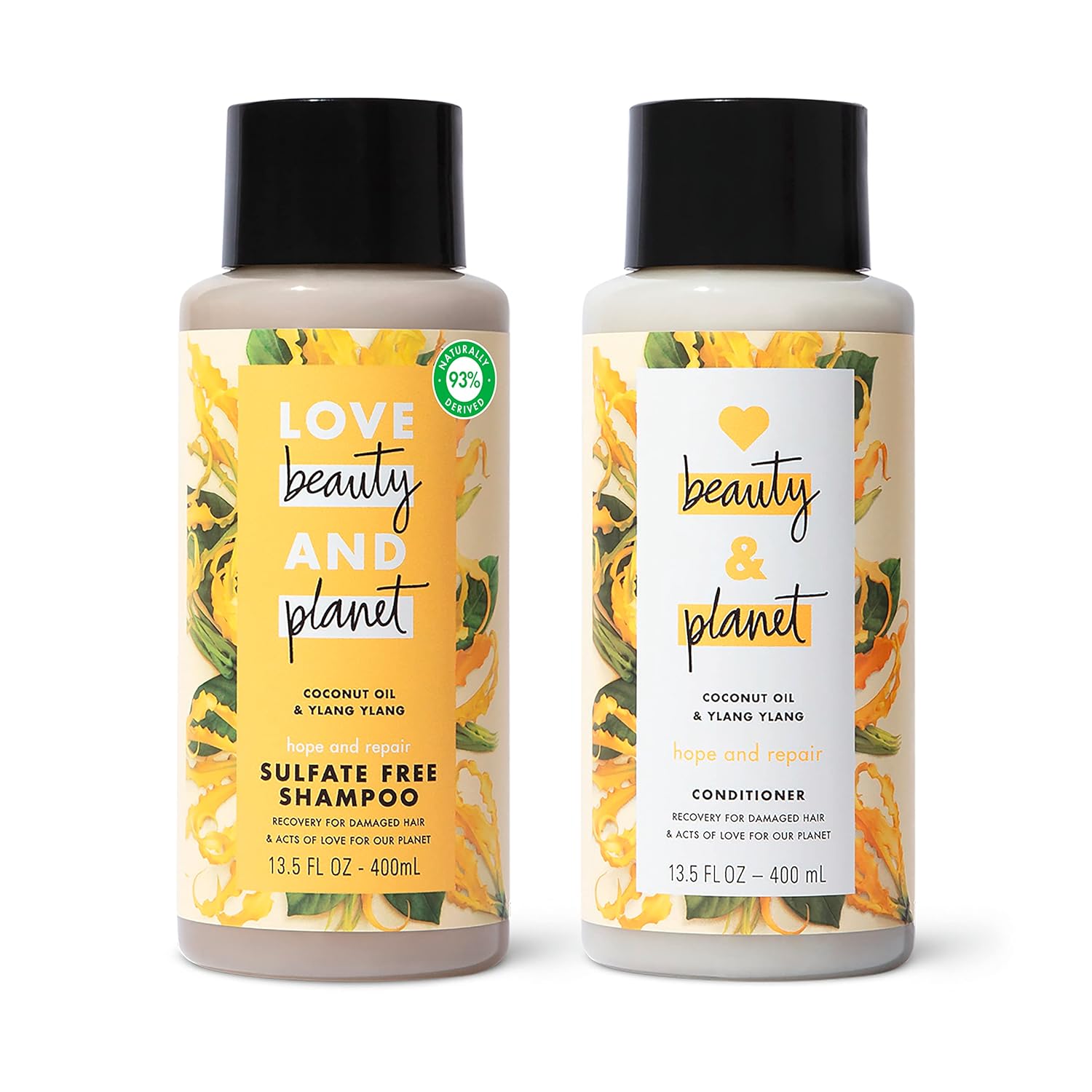 Hope and Repair Shampoo and Conditioner Coconut Oil & Ylang Ylang 2 Count Dry Hair and Damaged Hair Care Paraben Free, Silicone Free, and Vegan 13.5 oz