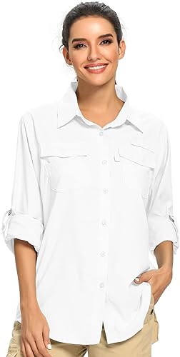 Women’s UPF 50 Long Sleeve Safari Shirts,Sun Protection Quick Dry Outdoor Fishing Hiking Gardening Shirt