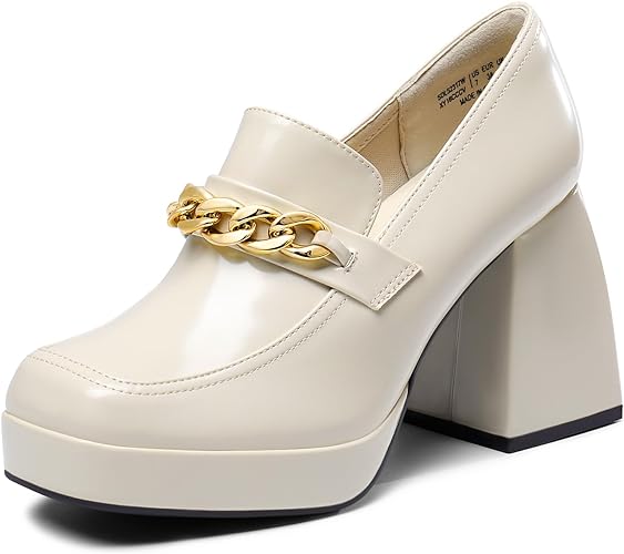 Women’s Dressy Chunky Loafers with Low Block Heels, Comfort Platform Business Casual Pumps for Office and Work