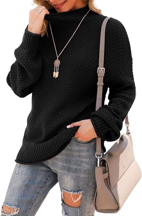 Women’s Turtleneck Oversized Sweaters Batwing Long Sleeve Pullover Loose Chunky Knit Jumper