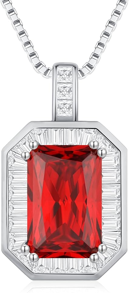 Square Birthstone Necklaces for Women, 925 Sterling Silver Pendant Necklace for Women, Birthday Anniversary Christmas Jewelry Gift for Women Wife Mom Her
