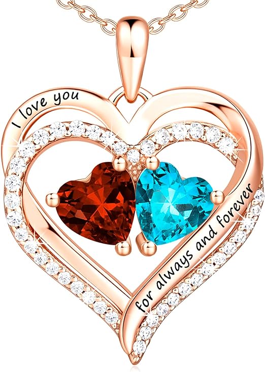 Heart Necklaces for Women 14K Rose Gold Necklace for Women 925 Sterling Silver Birthstone Jewelry Necklace for Women Mother’s Day Gifts for Mom Valentine’s Day Anniversary Christmas Birthday Gifts for Women Wife Mom Girlfriend Daughter Friend Her Sister