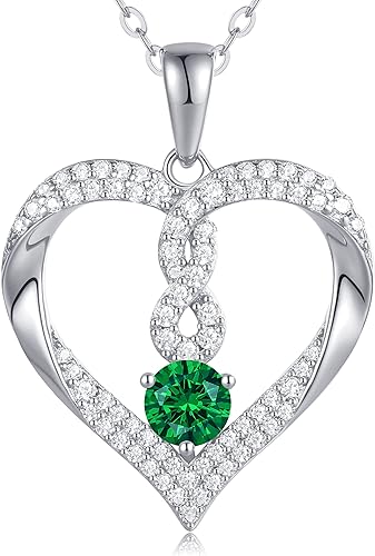 Birthstone Heart Necklaces for Women, 18k Gold Plated and 925 Sterling Silver Infinity Forever Love Pendant Necklaces, Birthday Anniversary Jewelry Gift for Her Mama Wife Mom